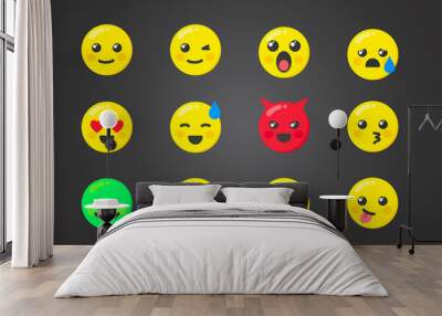 Vector Illustration Set Of Emoticons With Interesting Expressions Wall mural