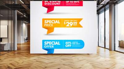 Vector Illustration Special Price Banner Collection. Colorful Discount Flag Set. Wall mural