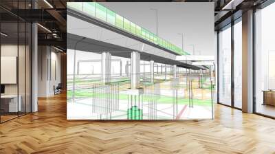 The BIM model of the object of transportation infrastructure of wireframe view	 Wall mural