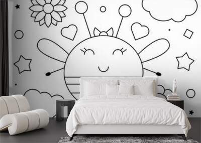 Bee happy. Coloring page. Vector illustration of a bee. Wall mural