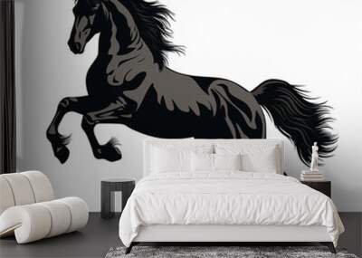 black horse rearing up illustration isolated on white Wall mural