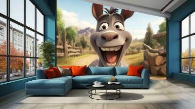 funny donkey cartoon with big smile and big teeth Wall mural