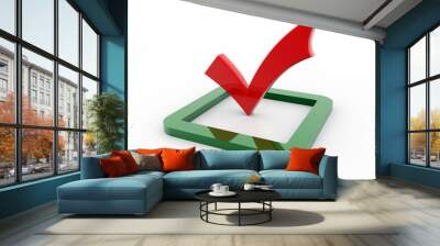 3d illustration of red check mark standing over white background Wall mural