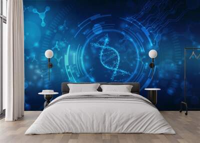 Abstract technology science concept DNA futuristic on hi tech blue background, DNA structure, abstract medical and health care background Wall mural