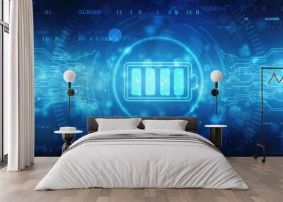 Battery Icon in digital background, battery Supply Concept Background, Energy Efficiency Concept Wall mural