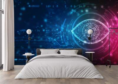 Biometric screening eye, Digital eye, Security concept, cyber security Concept, Technology Concept background Wall mural