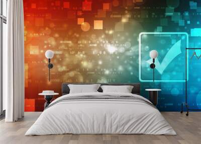 Check mark symbol in digital background,  Technology abstract background Wall mural