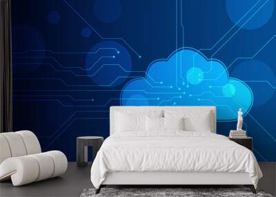 Cloud computing and network security technology concept, blue circuit board with cloud symbol and connection links. vector illustration. eps 10 Wall mural