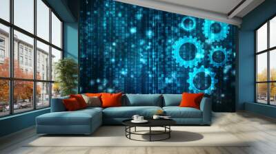 Data concept: Gears on digital background, Digital Abstract Technology Background Wall mural