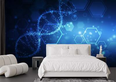 DNA structure, abstract medical and health care background, Abstract technology science concept DNA futuristic on hi tech blue background  Wall mural