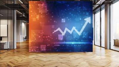 Futuristic raise arrow chart digital transformation abstract technology background. Big data and business growth currency stock and investment economy Wall mural