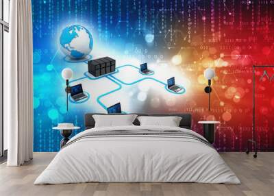 Global Computer Network Communication Concept. Internet Technology Conceptual Background. 3d render Wall mural