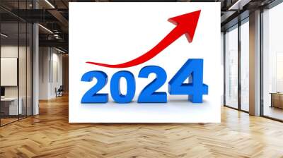 Happy new year 2024 with up arrow on white background, 2024 year with business objective target and goal for new year concept. Economic and financial growth in 2024. 3d rendering illustration. Wall mural