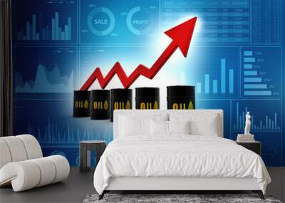 Increasing oil price , high price of oil, growing arrow graph. 3d render Wall mural