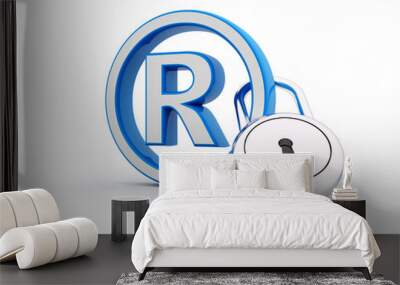 registered trademark concept with padlock, 3d rendering isolated on white background Wall mural