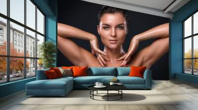 Beautiful woman with oily and wet skin Wall mural