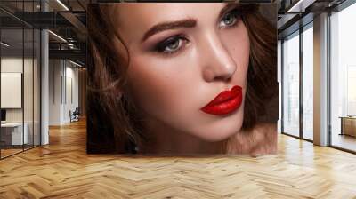 Beautiful woman with red lips Wall mural