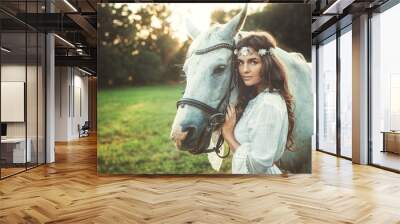 Beautiful young woman and horse Wall mural