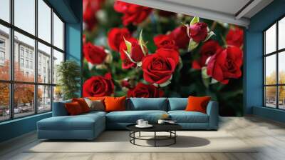 Close-up of small red roses Wall mural