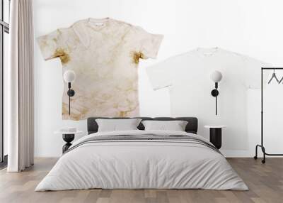 Comparison of white t-shirt before and after using laundry detergent or bleach Wall mural