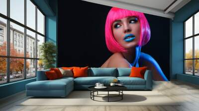 Potrait of young woman with pink hair Wall mural