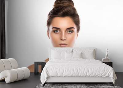 Tired young woman on white background Wall mural