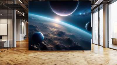 Abstract planets and space background  Wall mural