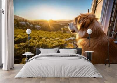 Adventure on four paws- dog enjoys the view from the motorhome Wall mural