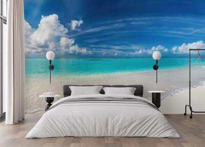 Beautiful sandy beach with white sand and rolling calm wave of turquoise ocean on Sunny day  Wall mural