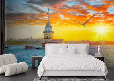 Maiden Tower (kiz kulesi ) at sunset - istanbul, Turkey Wall mural