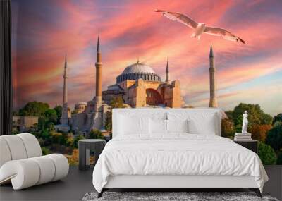 Sunny day architecture and Hagia Sophia Museum, in Eminonu, istanbul, Turkey  Wall mural