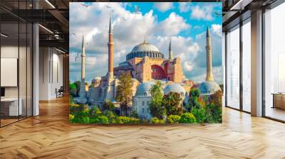 Sunny day architecture and Hagia Sophia Museum, in Eminonu, istanbul, Turkey  Wall mural