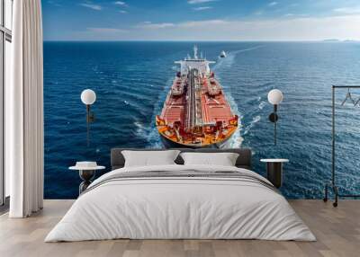 The oil tanker is heading towards the open sea. The crude oil tanker ship is carrying chemical products Wall mural