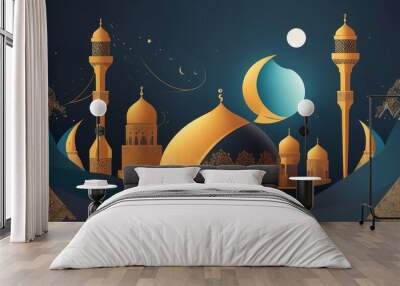 Vector illustration Eid festival featuring Ramadan Kareem in the background, generative AI Wall mural