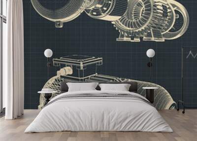 Eectric motor blueprint illustration Wall mural