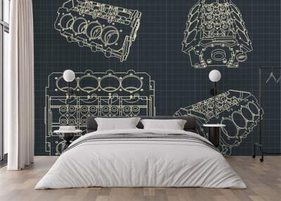 Engine block drawings Wall mural