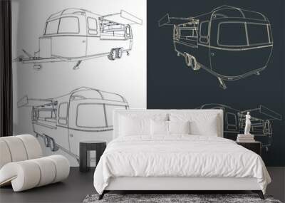 Retro trailer sketches Wall mural