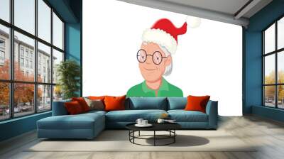  A  old man wearing Santa Claus Hat vector isolated on white background. Vector Illustration. Wall mural