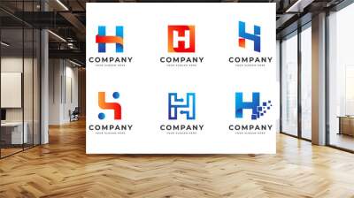 Big bundle set of colorful letter H logo design. Vector design element, with variety H logo gradient style element, business sign, logos, identity, vector illustrations. Wall mural