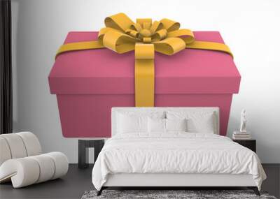 3D render pink gift box with a gold ribbon Wall mural