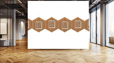 3D set of wooden boards spell August Wall mural