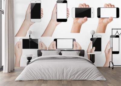 hand hold smartphone black and white isolated with clipping path Wall mural