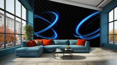 Blue neon ring. Glowing circle. Glow effect. Round light frame. abstract light lines of movement and speedAbstract light lines of movement and speed. light blue ellipse. Wall mural