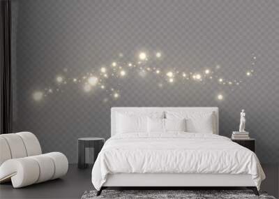 Christmas light effect. Sparkling magical dust particles.The dust sparks and golden stars shine with special light. Wall mural