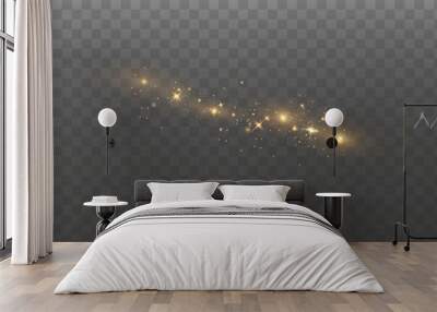 Christmas light effect. Sparkling magical dust particles.The dust sparks and golden stars shine with special light. Wall mural