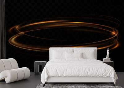 Golden glowing swirl. The effect of moving at the speed of light. Easy trail. Shiny wavy path. Vector.Neon light.	 Wall mural