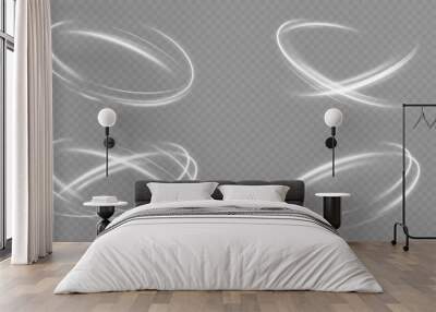 Light white Twirl. Curve light effect of white line. Glowing white spiral. The effect of high-speed abstract lines. Rotating shiny rings. Wall mural