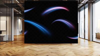 Neon red and blue speed lines. Speed ​​of acceleration and movement. Light trails, motion blur effect. Night illumination in blue and red. Wall mural