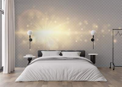 Shining golden stars. Light effects, glare, glitter, explosion, golden light. Vector illustration. Wall mural