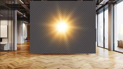 white glowing light explodes on a transparent background. with ray. transparent shining sun, bright  Wall mural